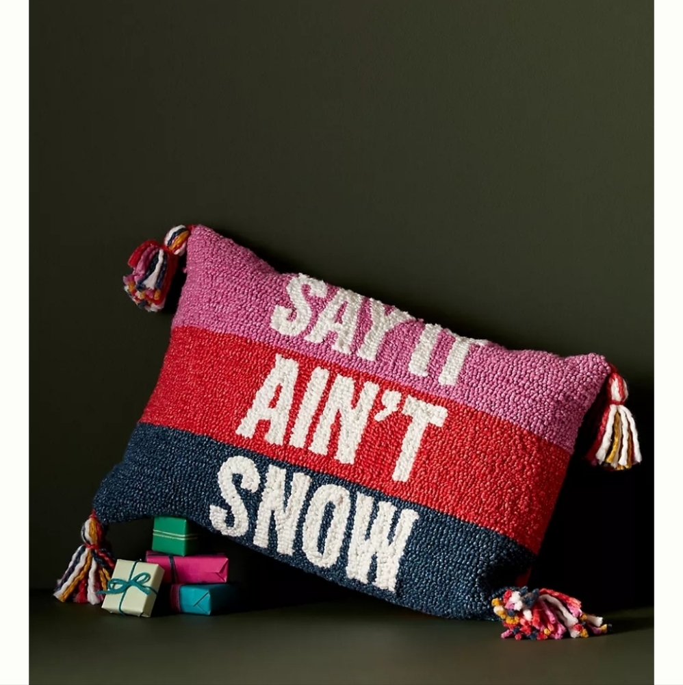Anthropologie Season's Greetings Hooked Pillow- multi-colored
